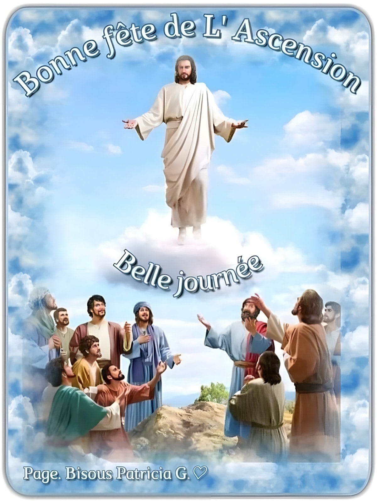 Une représentation céleste de l'Ascension, capturant le moment sacré où Jésus monte vers les cieux sous les yeux ébahis de ses disciples.