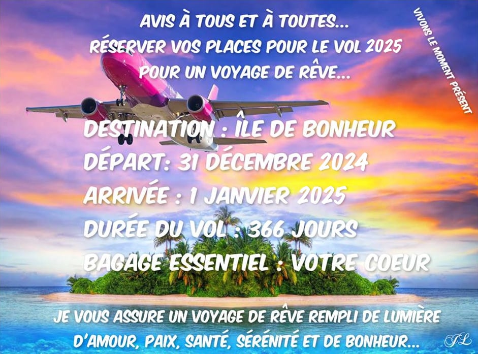 Un avion coloré s'envole vers une île paradisiaque sous un ciel vibrant et coloré.