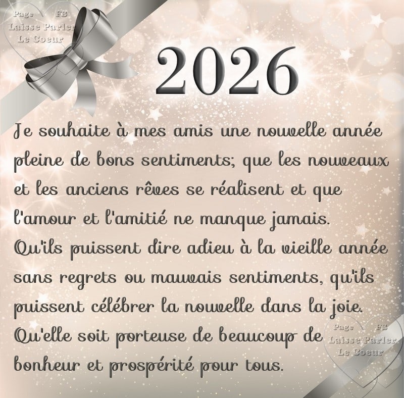 Souhaits pour 2026 : amour, amitié, réalisation des rêves, joie, bonheur et prospérité pour tous