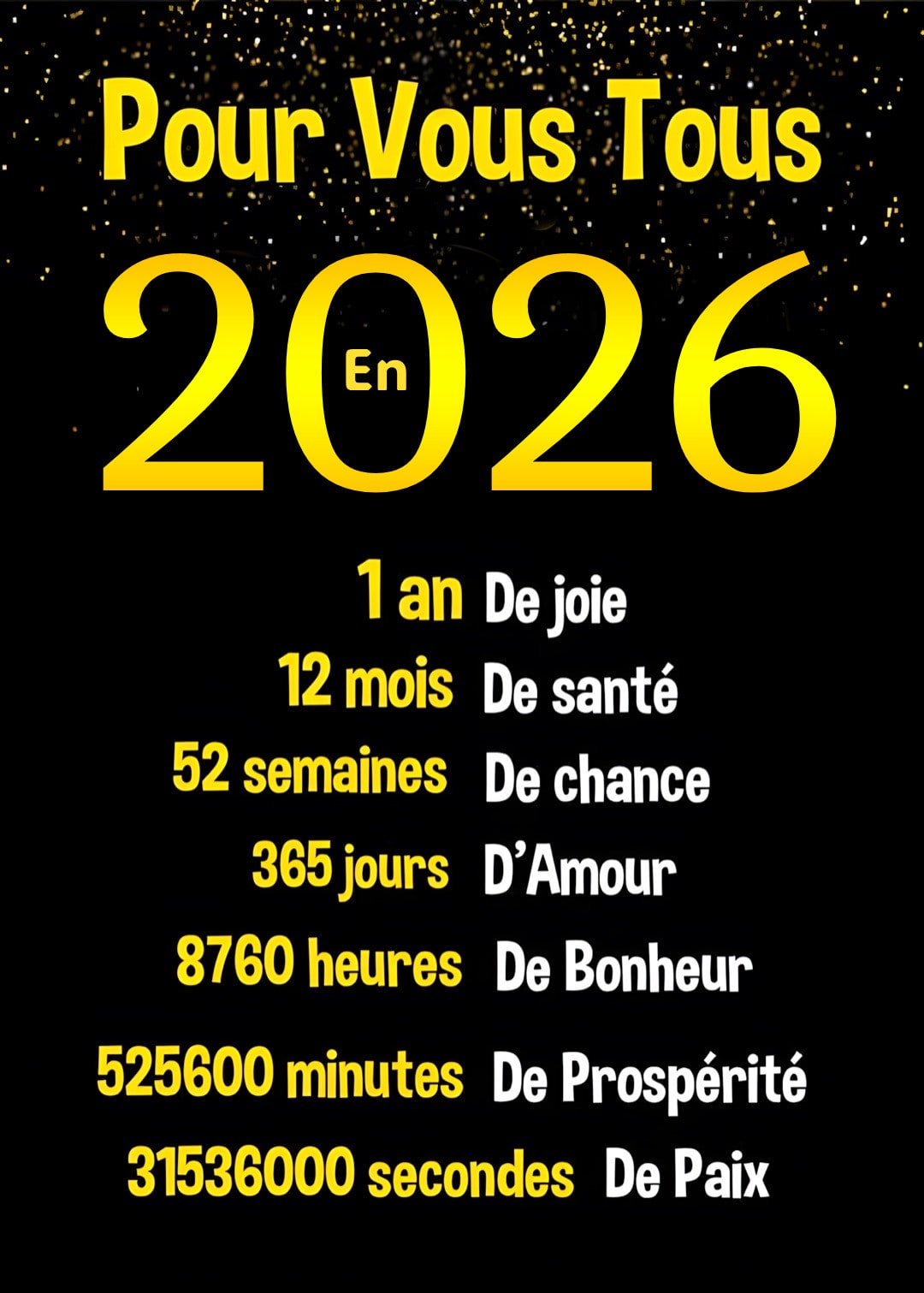 Pour vous tous en 2026. 1 an de joie. 12 mois de sant&eacute;. 52 semaines...