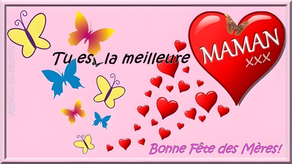 Célébrons l'amour et la tendresse maternelle avec des cœurs et des papillons colorés.