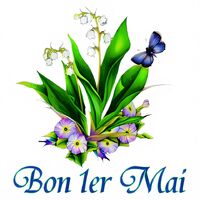 Un brin de muguet porte-bonheur accompagné d'un papillon gracieux pour célébrer le printemps.