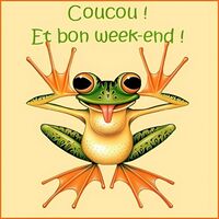 Une grenouille joyeuse accueille le week-end avec enthousiasme. Profitez du temps libre pour vous détendre et vous amuser.