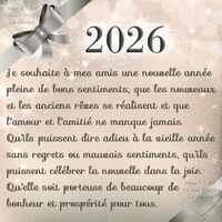 Une carte de vœux pour célébrer l'année 2026 avec des souhaits de bonheur et de prospérité.