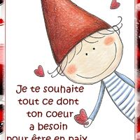 Un personnage joyeux avec un chapeau rouge souhaite une bonne année pleine de paix.