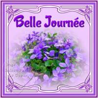 Des violettes épanouies encadrées par un motif violet élégant.