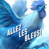 Un coq bleu illustre symbolise le soutien aux joueurs. Passion et fierté en bleu!