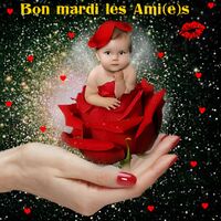 Un bébé adorable dans une rose rouge, apportant douceur et magie à la journée.